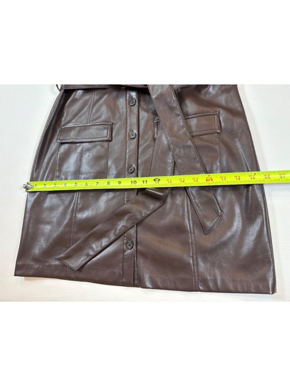 Amanda Uprichard Brown Faux Leather Belted Shirt Dress M Short Sleeve (MM731) - Picture 7 of 10